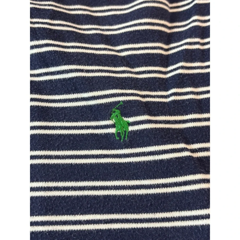 Vintage Polo Ralph Lauren Striped Polo Shirt Navy Blue White Mens Large L